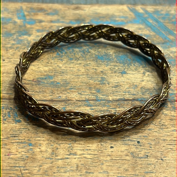 Copper and Gold Toned Braided Bangle Bracelet - Picture 5 of 5